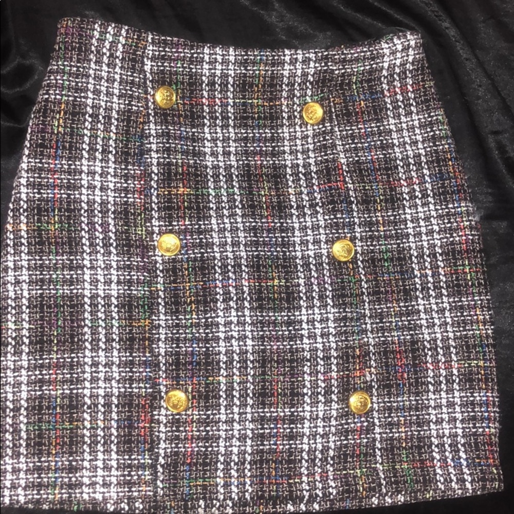 PrettyLittleThings Plaid Gold button vintage skirt